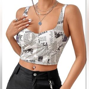 Cute newspaper print sleeveless crop top